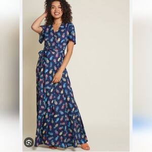 Anthropologie Hutch Hi-lo Dress In Navy Pineapple Print Maxi Dress Size 2X